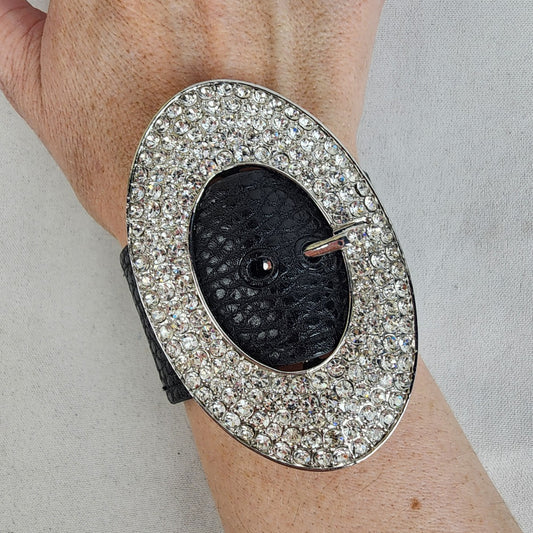 Crystal Studded Black Belt Bracelet