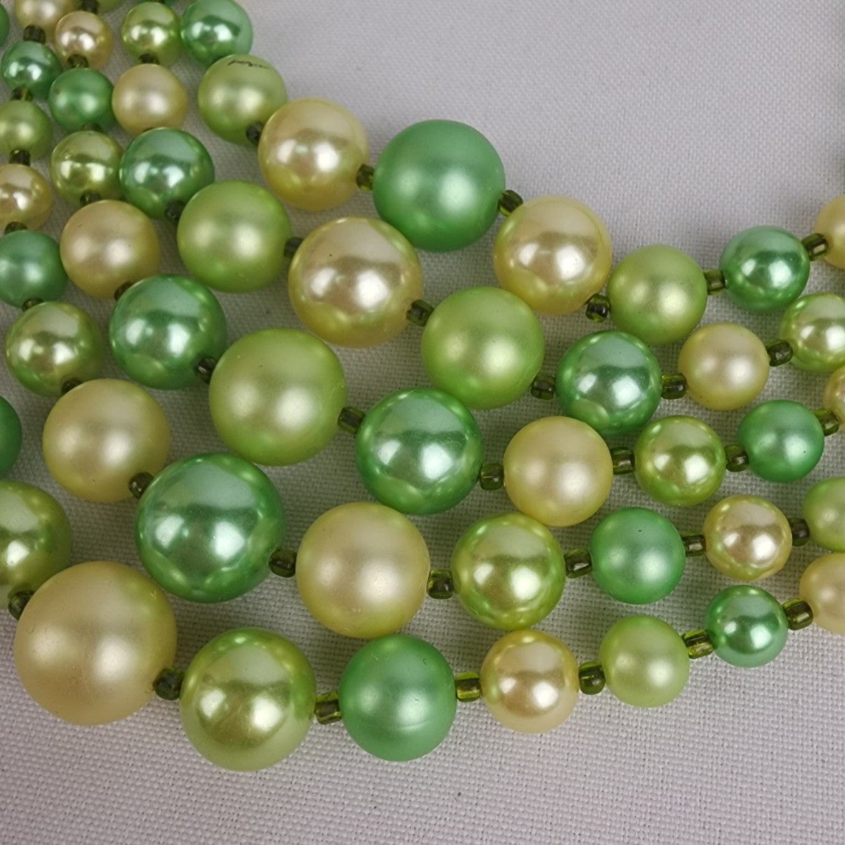 Vintage Green Graduated Glass Layered 5 Strand Necklace