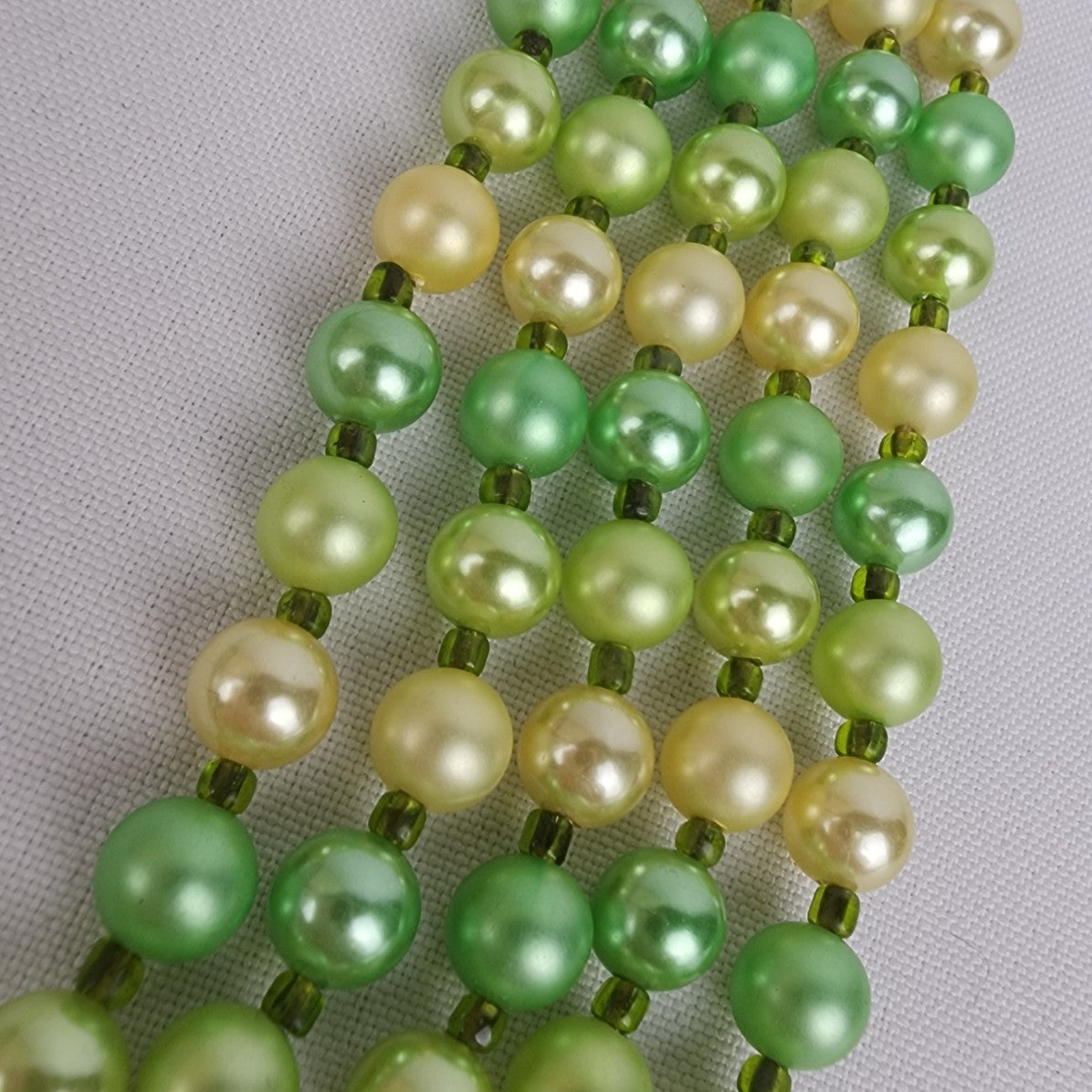 Vintage Green Graduated Glass Layered 5 Strand Necklace