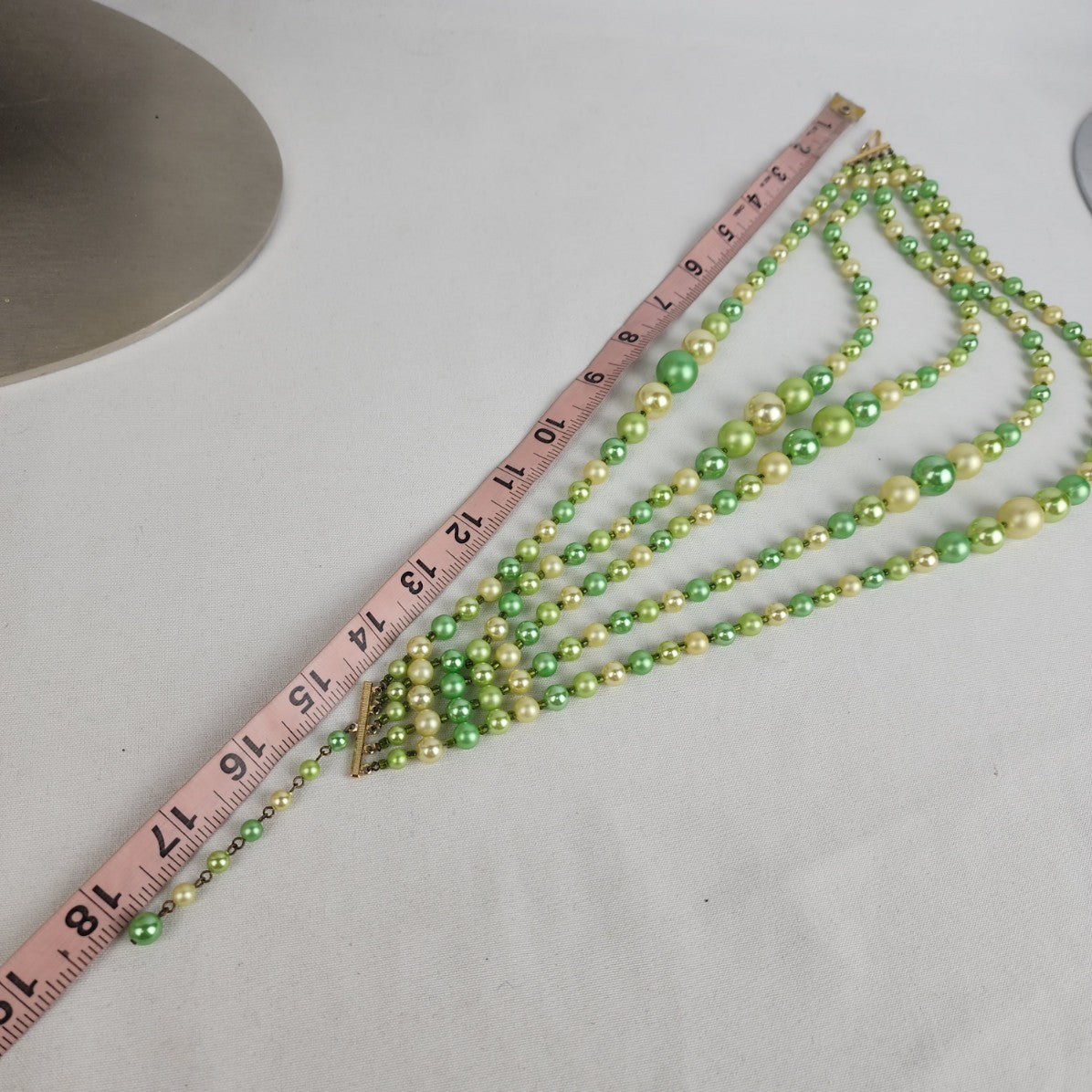 Vintage Green Graduated Glass Layered 5 Strand Necklace