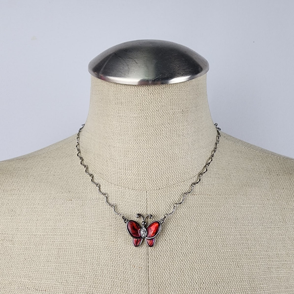 Butler Red Butterfly Pendant Chain Link Necklace