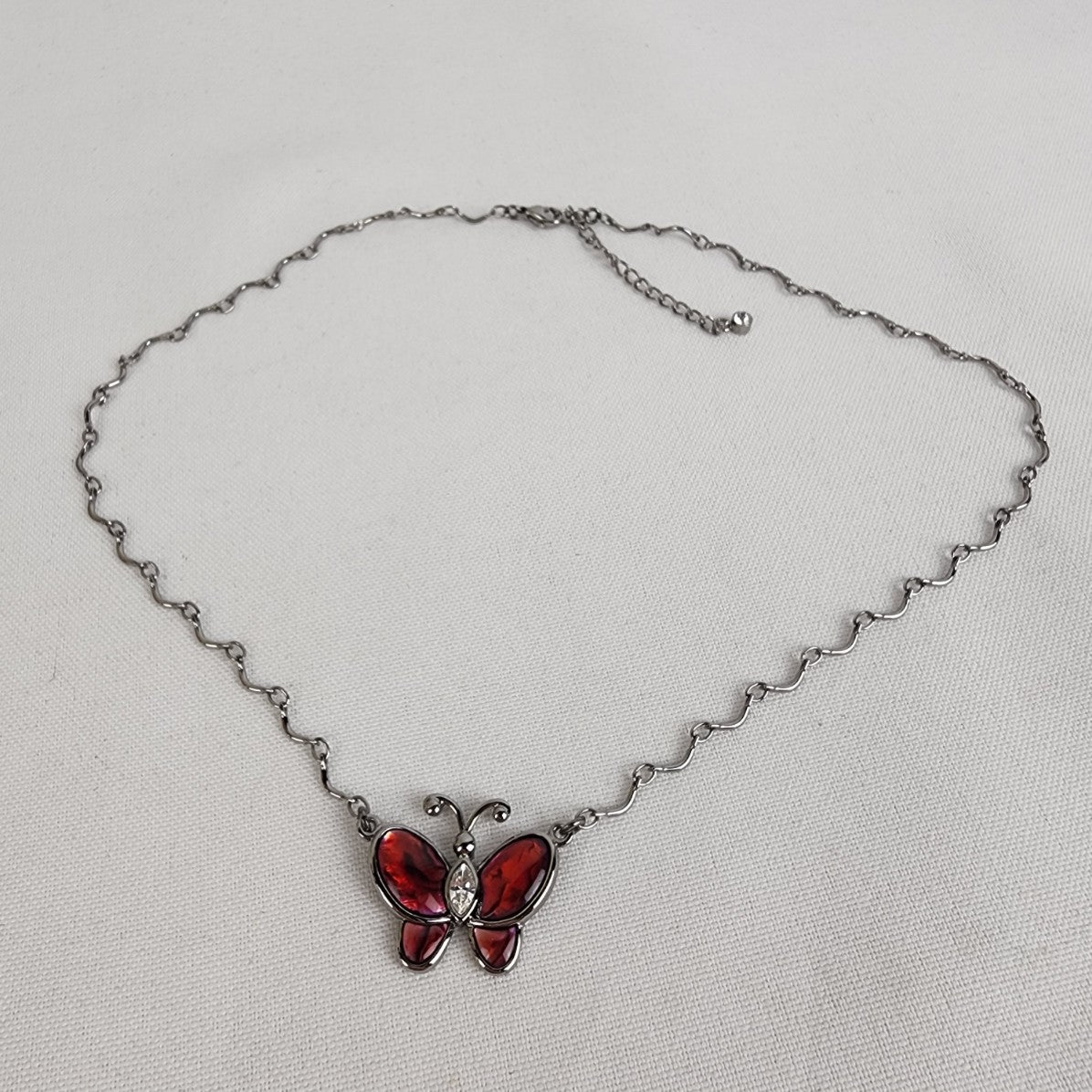 Butler Red Butterfly Pendant Chain Link Necklace