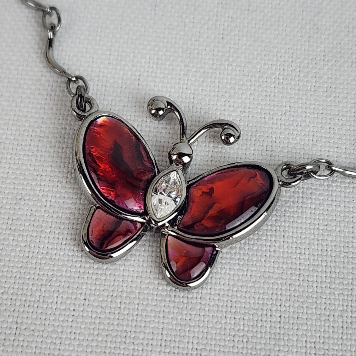 Butler Red Butterfly Pendant Chain Link Necklace