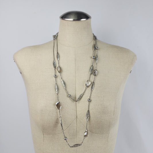 Silver & Glass Beaded Chain Layered Necklace