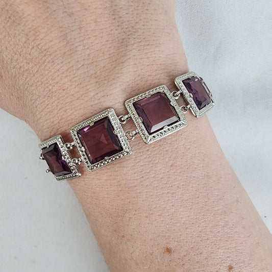 Vintage Silver & Purple Square Link Bracelet