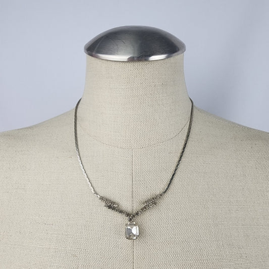 Silver Faceted Stone Crystal Necklace