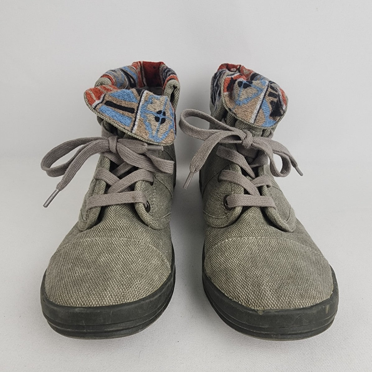 Call It Spring Grey Canvas Aztec Print Lace Up Booties Size 9