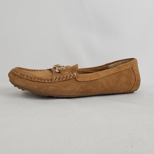 Isaac Mizrahi Brown Suede Chain Detail Loafers Size 9.5