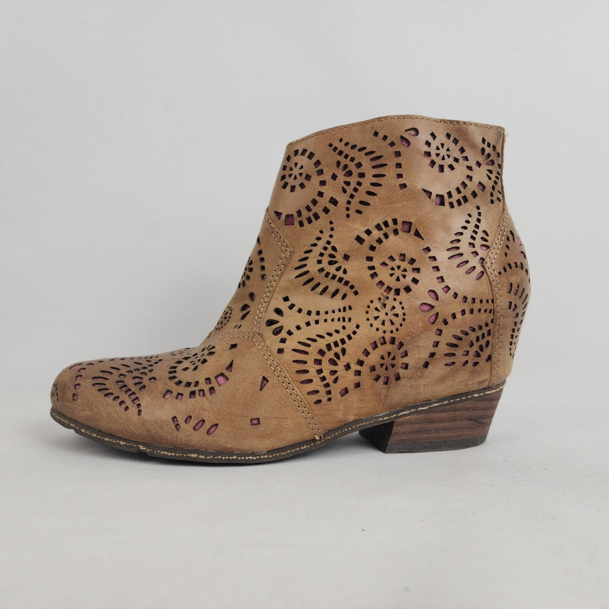 OTBT Brown Laser Cut Wedge Heel Booties Size 8.5