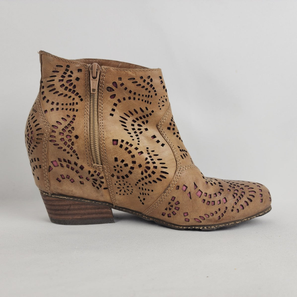 OTBT Brown Laser Cut Wedge Heel Booties Size 8.5