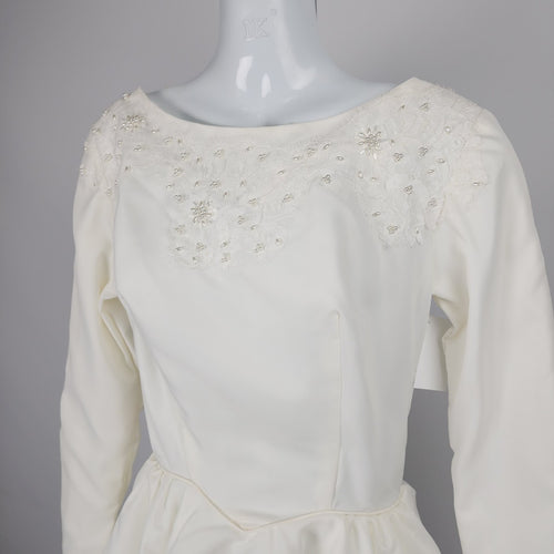 Vintage 60s White Beaded Lace Skirt Wedding Gown Size XS