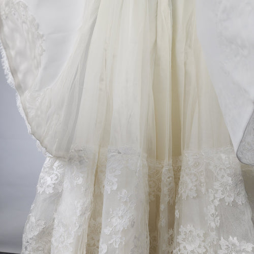 Vintage 60s White Beaded Lace Skirt Wedding Gown Size XS