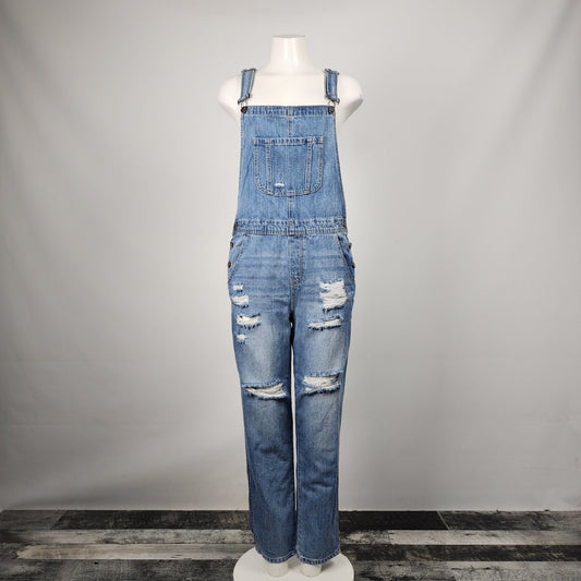 Black Label Distressed Denim Overalls Size M