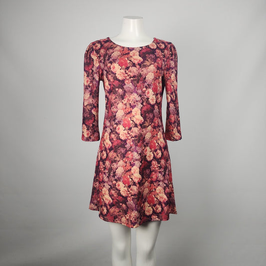 Papillion Pink Floral Puff Sleeve Long Sleeve Mini Dress Size M