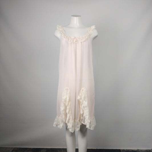 Vintage Kasara Pink Lace Trimmed Lingerie Night Gown Dress Size M