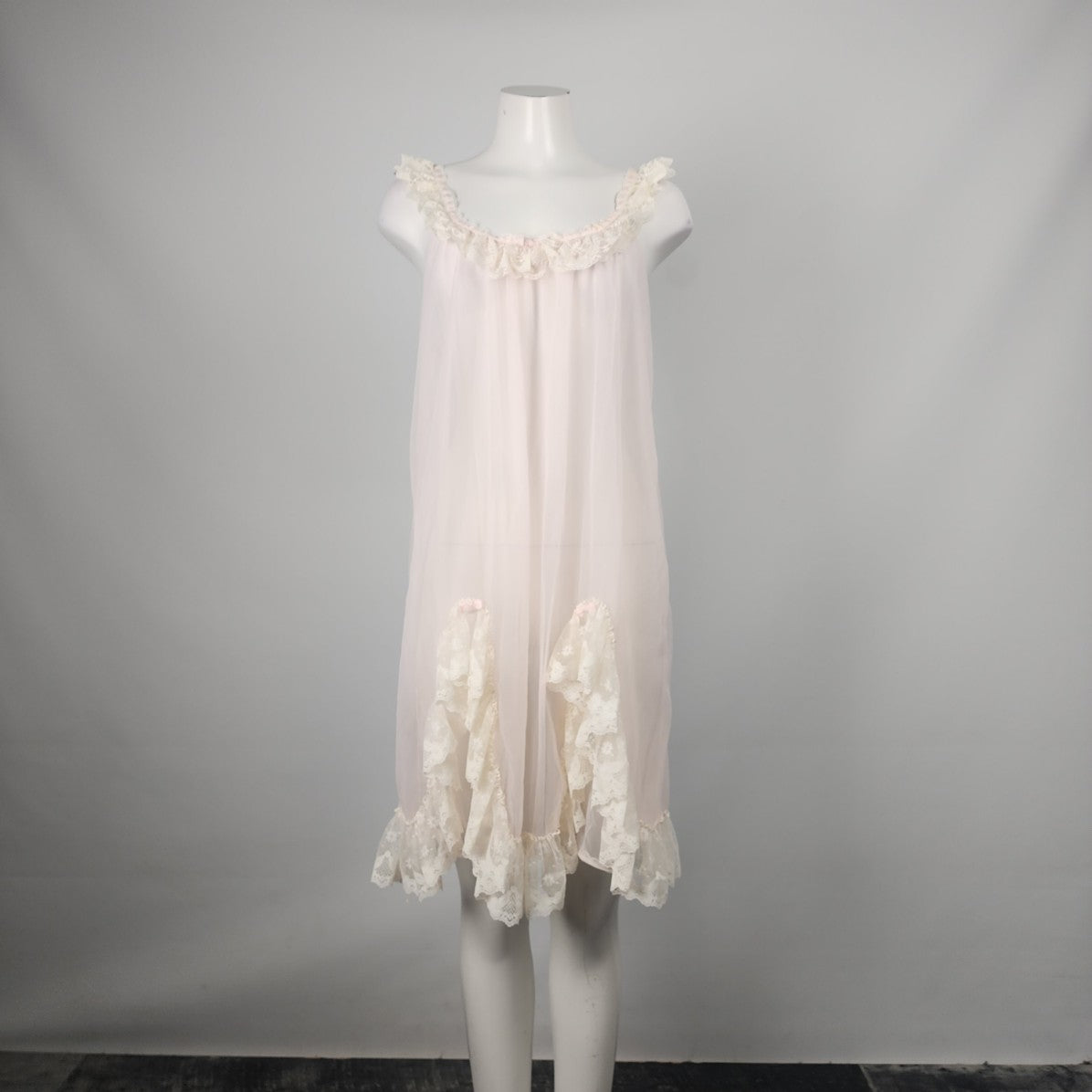 Vintage Kasara Pink Lace Trimmed Lingerie Night Gown Dress Size M