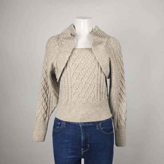 H&M Oatmeal Cable Knit With Ruffle Detail Sweater Size S