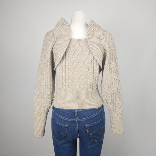 H&M Oatmeal Cable Knit With Ruffle Detail Sweater Size S