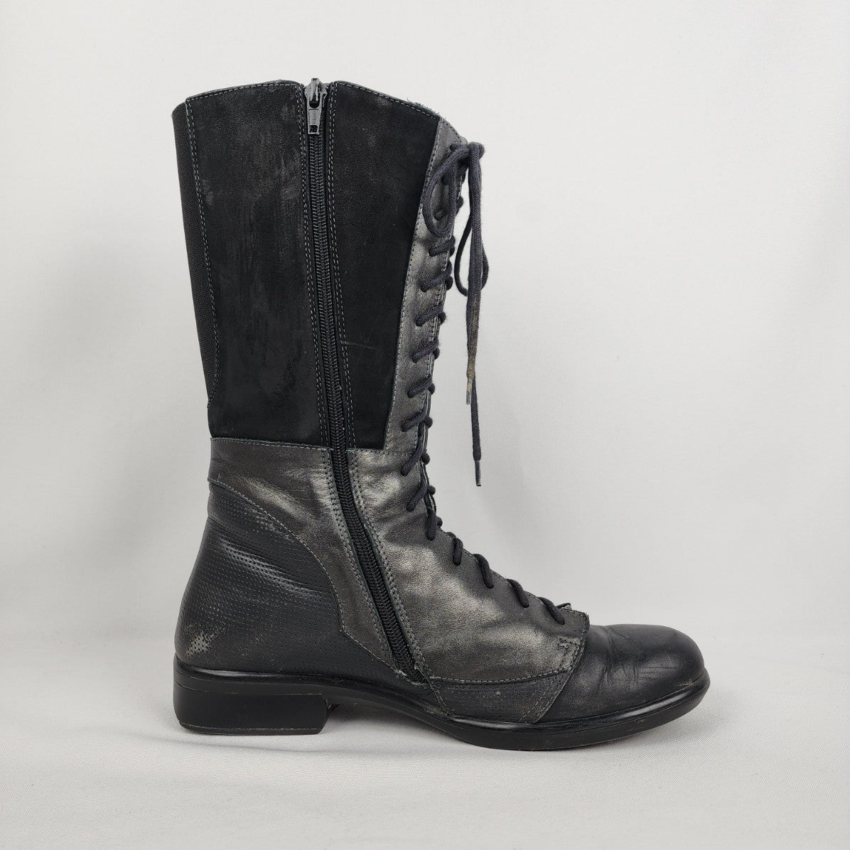 Naot Black & Grey Leather Lace Up Boots Size 8.5