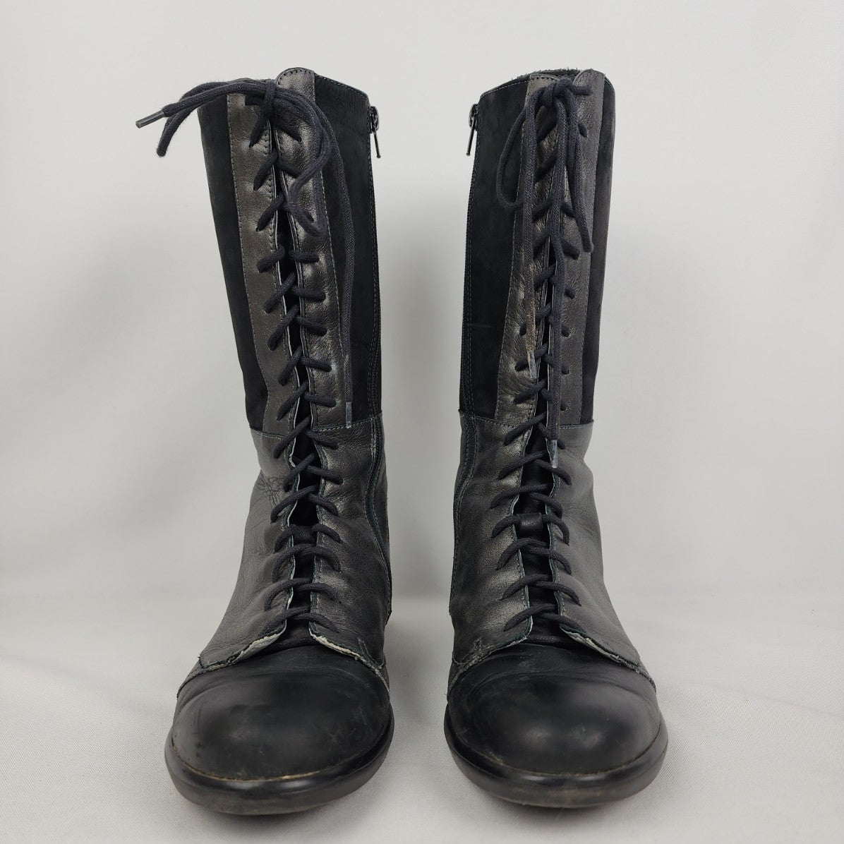 Naot Black & Grey Leather Lace Up Boots Size 8.5