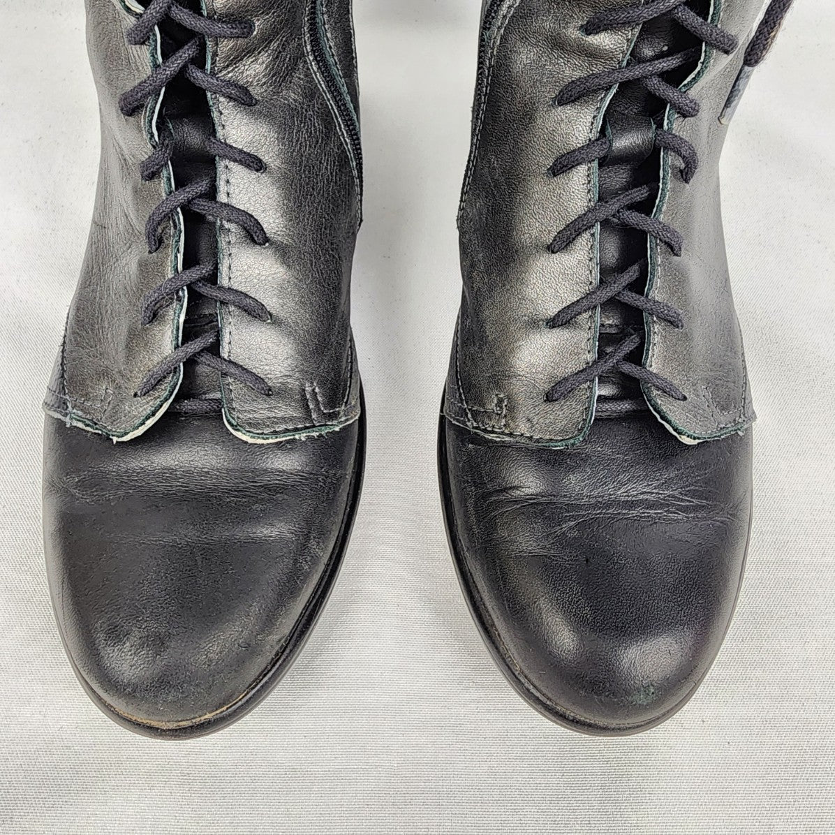 Naot Black & Grey Leather Lace Up Boots Size 8.5