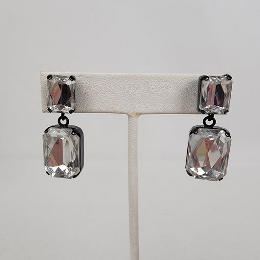 Black & Silver Square Faceted Drop Statement Earrings