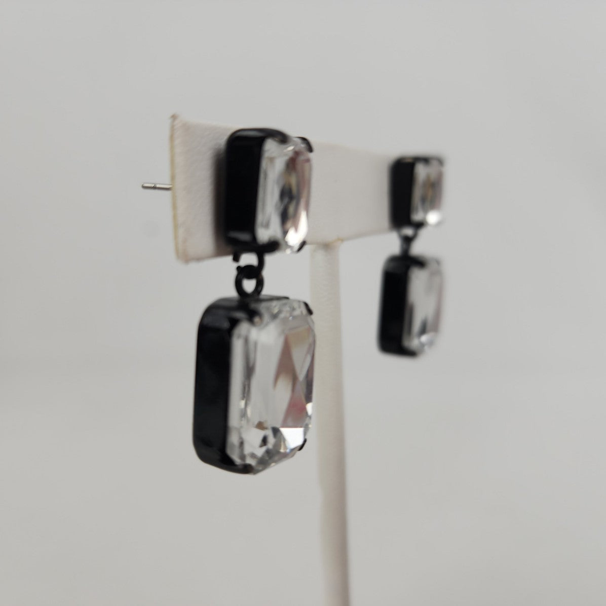 Black & Silver Square Faceted Drop Statement Earrings