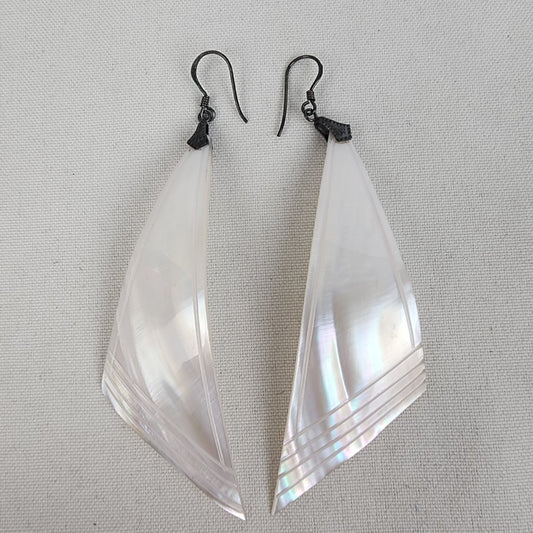 Vintage Carved Mother Of Pearl Shell Drop Earrings