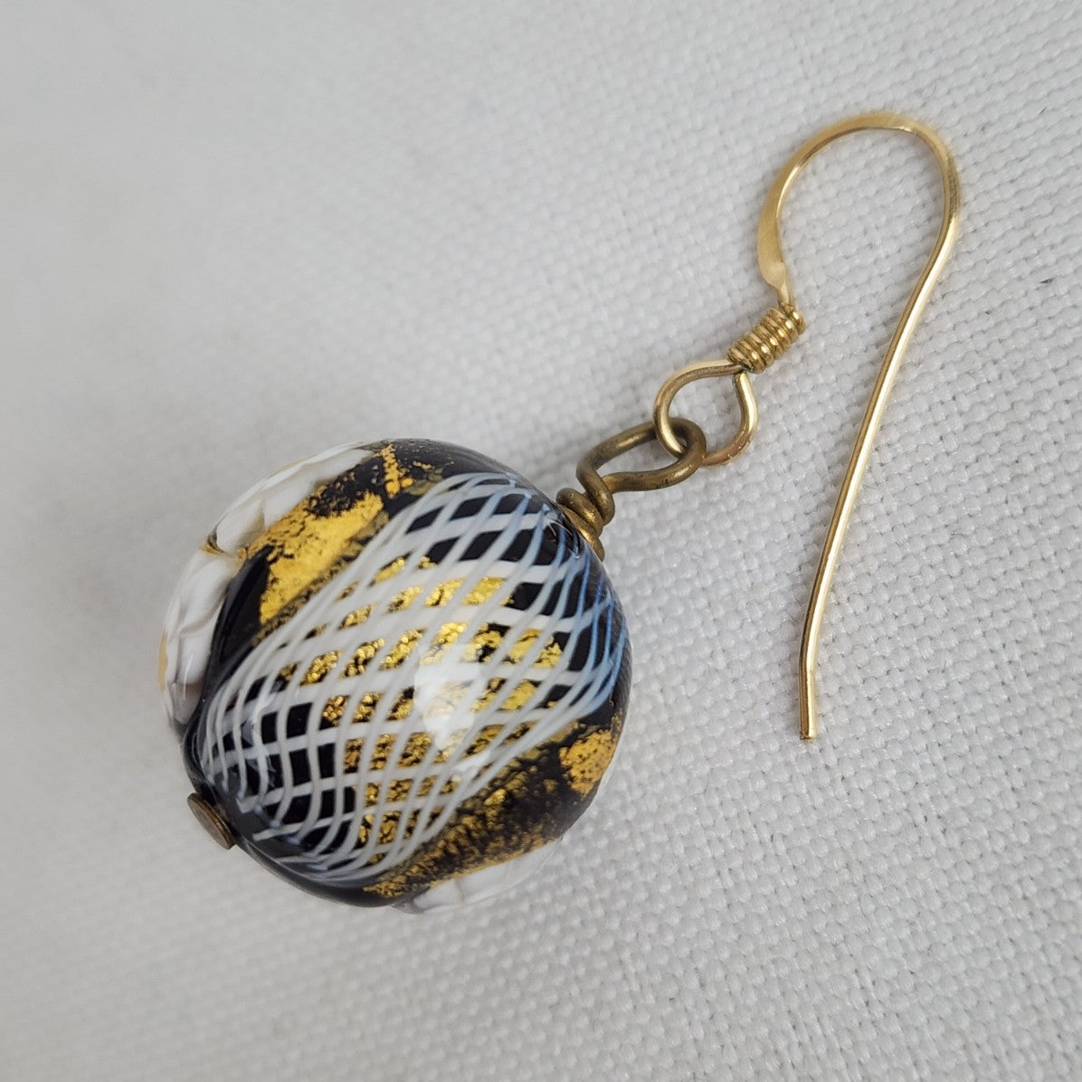 Glass Black & Gold Floral Bead Earrings