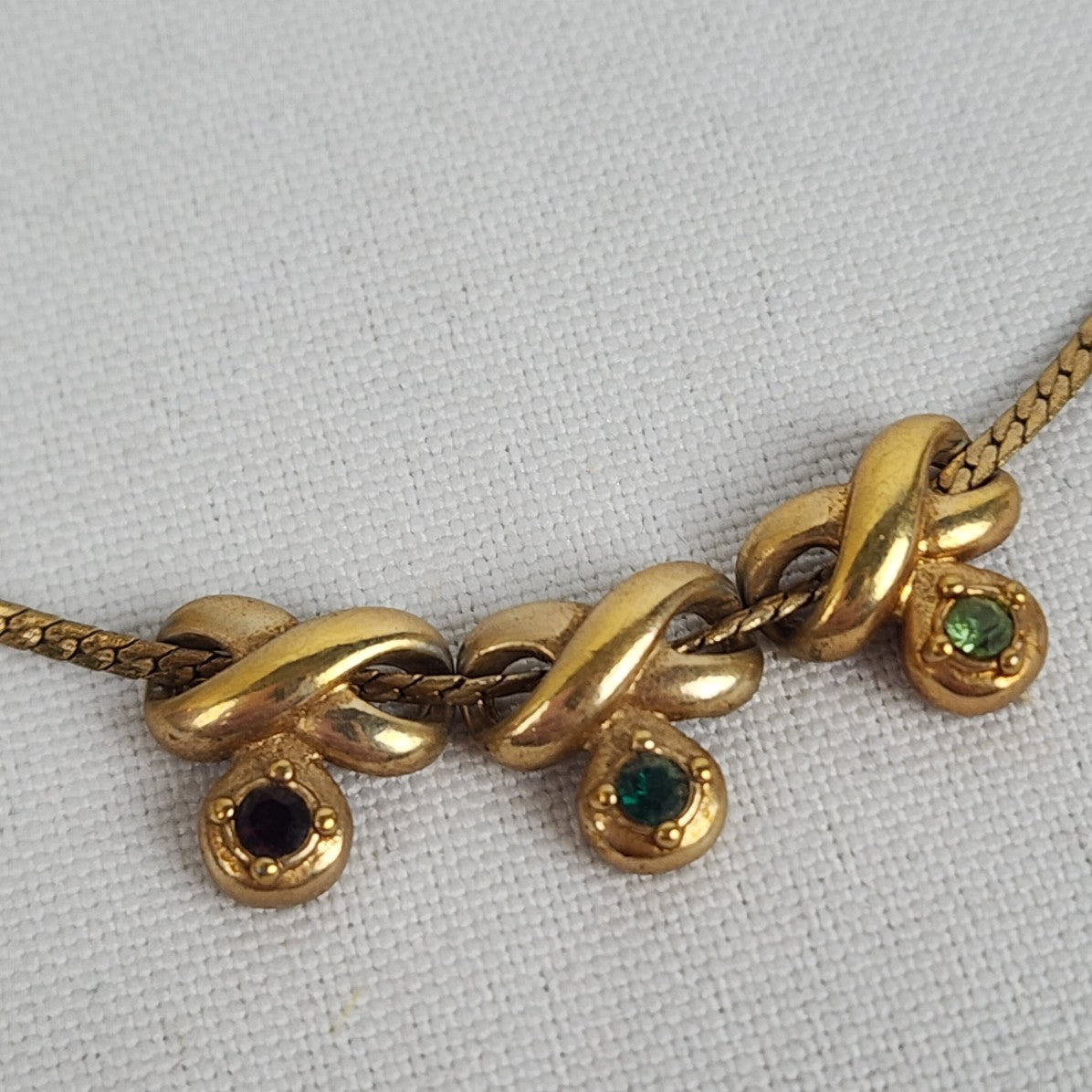 Vintage Avon Gold Tone Charms Green Birthstone Necklace