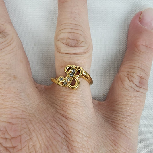 Vintage Avon Initial B Gold Tone Crystal Ring Size 7