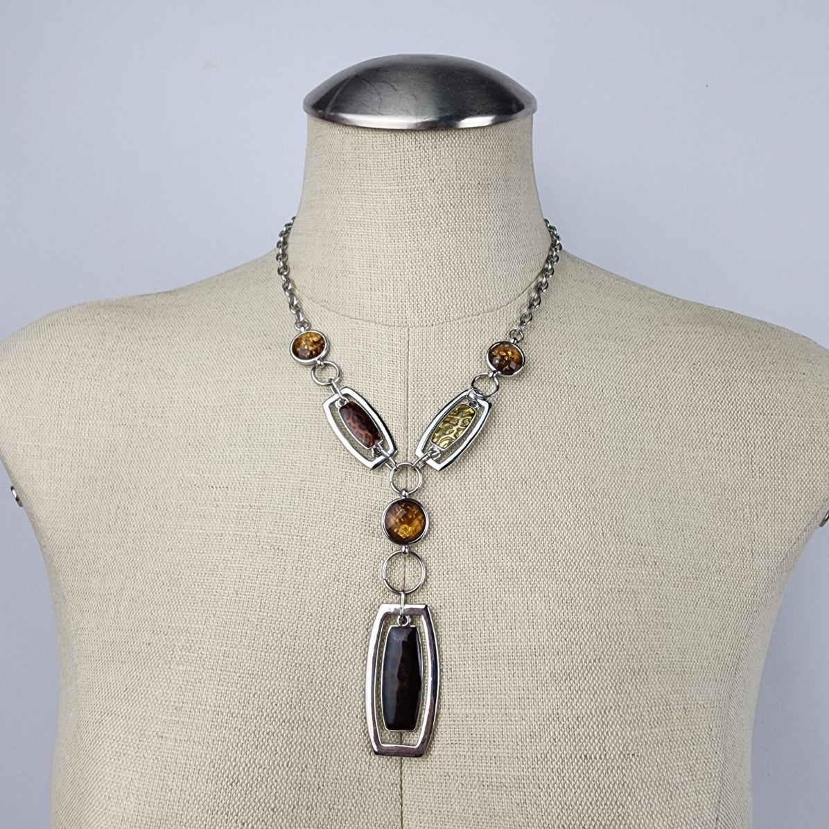 Silver Tone Brown Y Necklace