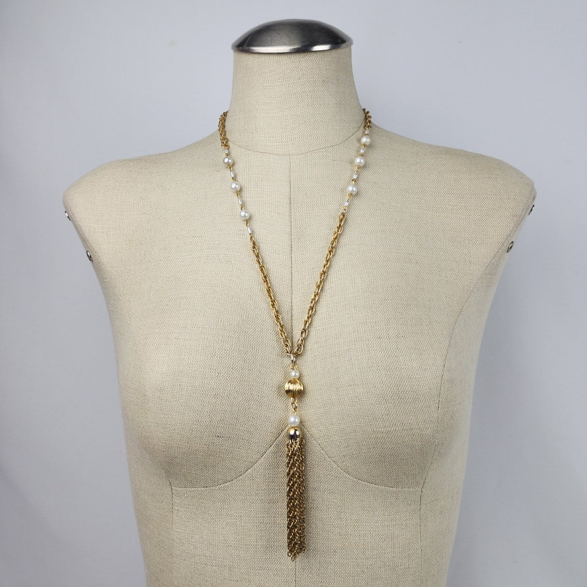 Vintage Gold Tone Chain Tassel Necklace