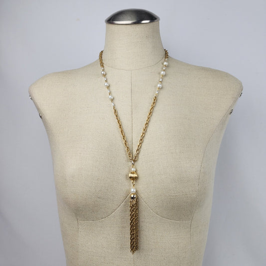 Vintage Gold Tone Chain Tassel Necklace