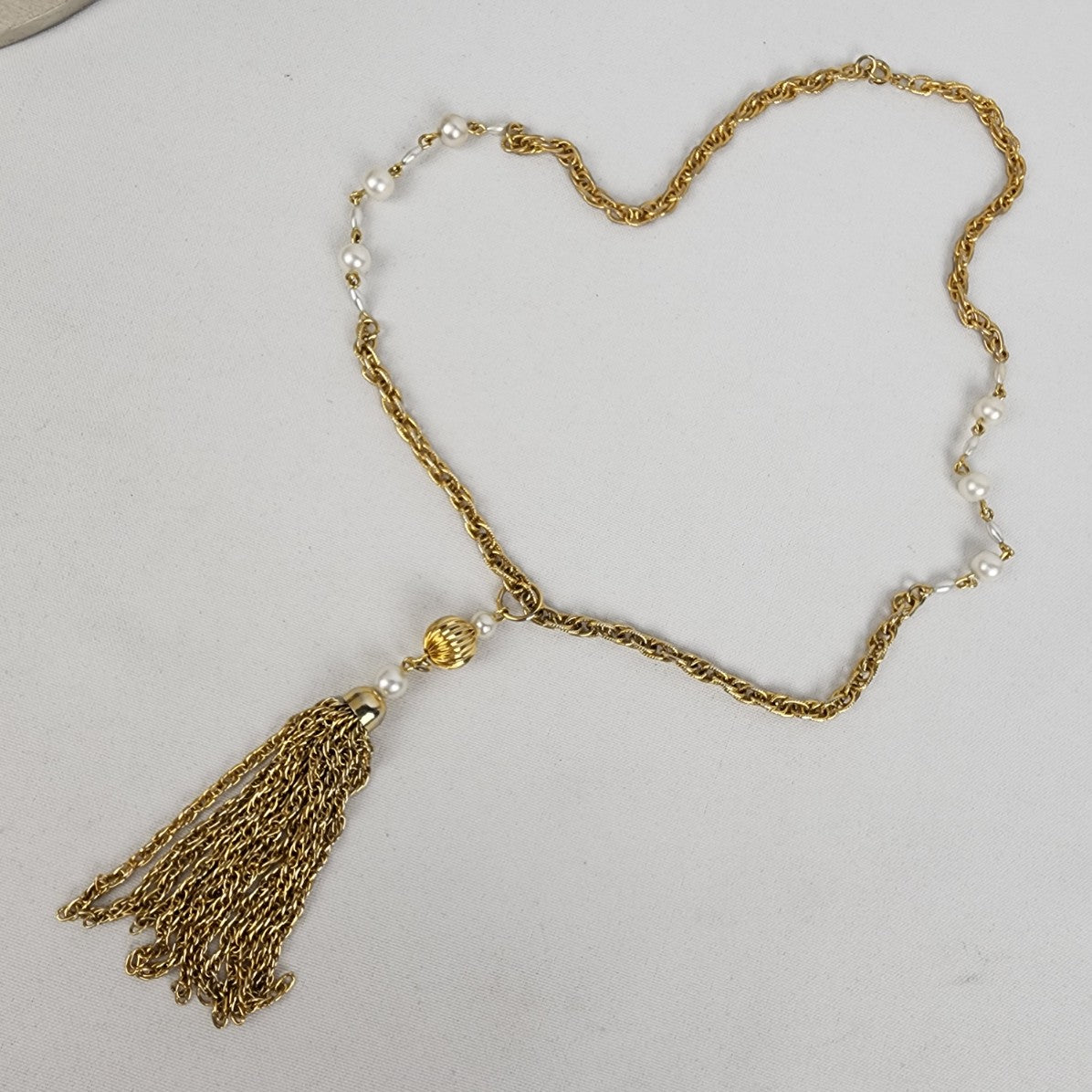 Vintage Gold Tone Chain Tassel Necklace