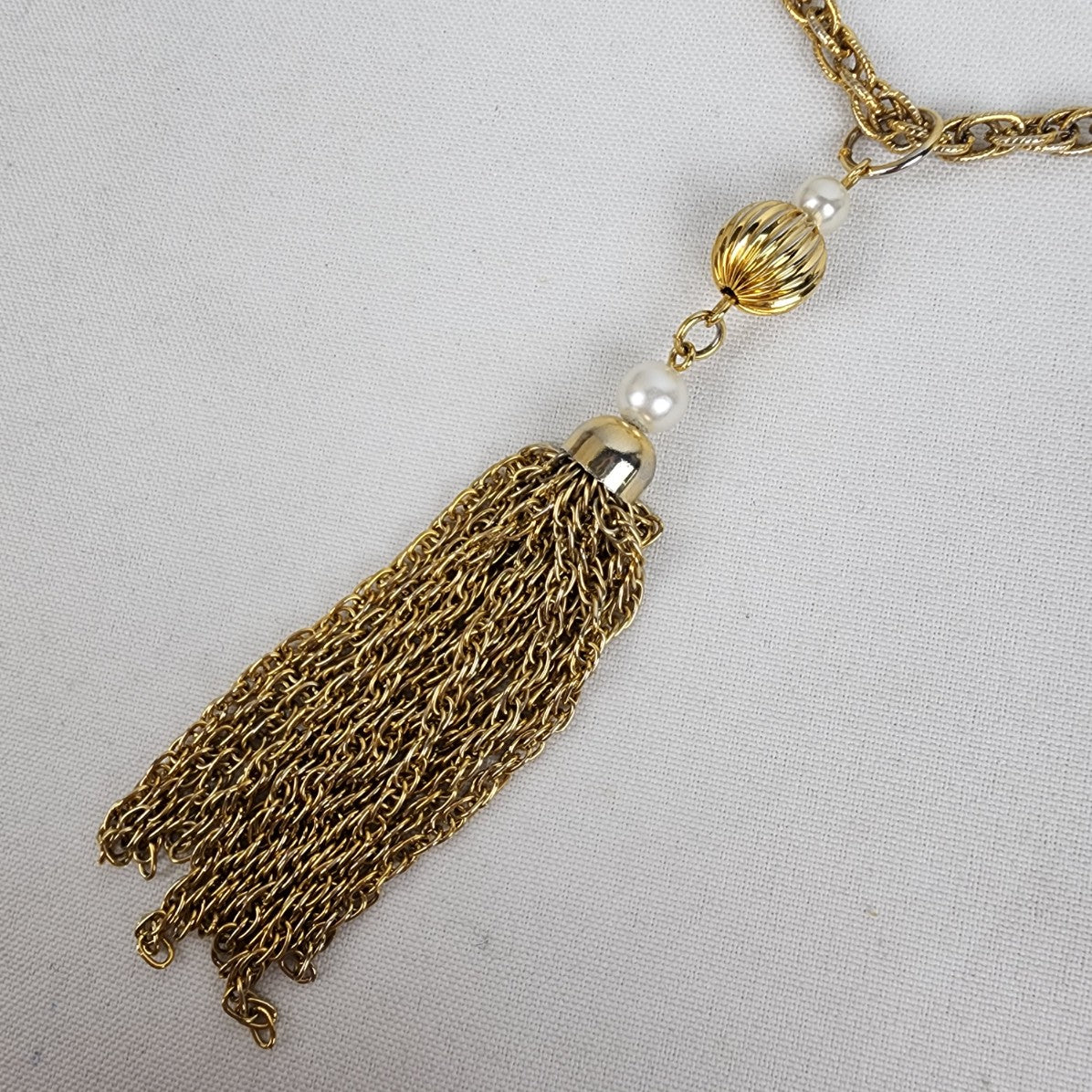 Vintage Gold Tone Chain Tassel Necklace