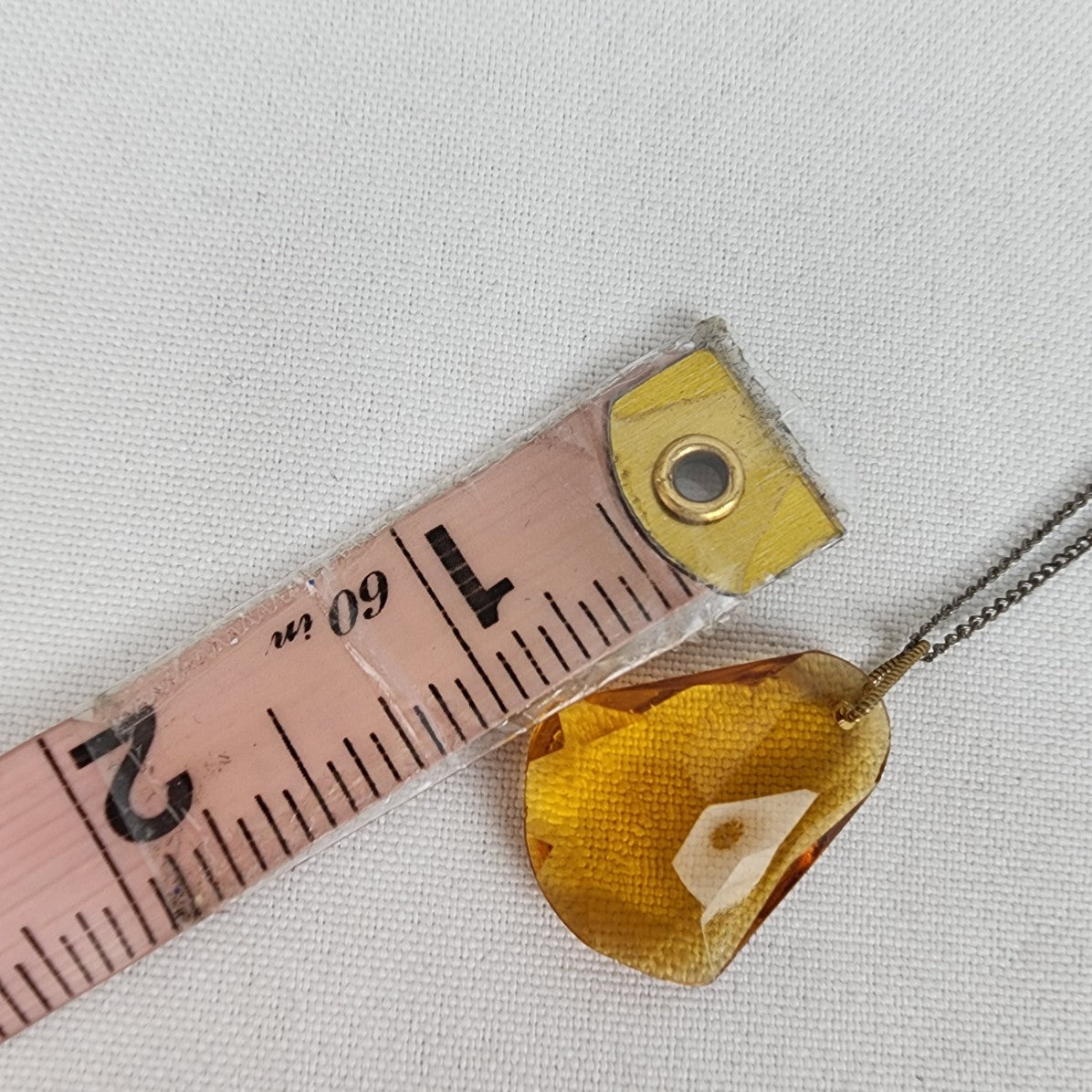 Vintage Sterling Silver Cut Amber Glass Pendant Chain Necklace