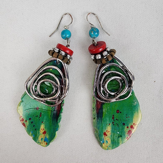 Green & Red Statement Drop Earrings