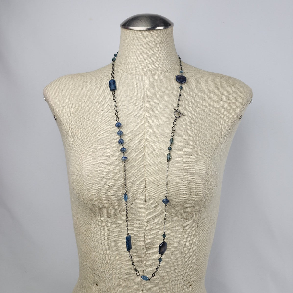 Blue Polished Natural Stone Black Chain Toggle Necklace