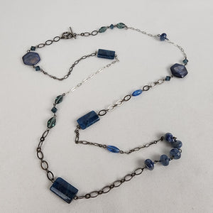 Blue Polished Natural Stone Black Chain Toggle Necklace