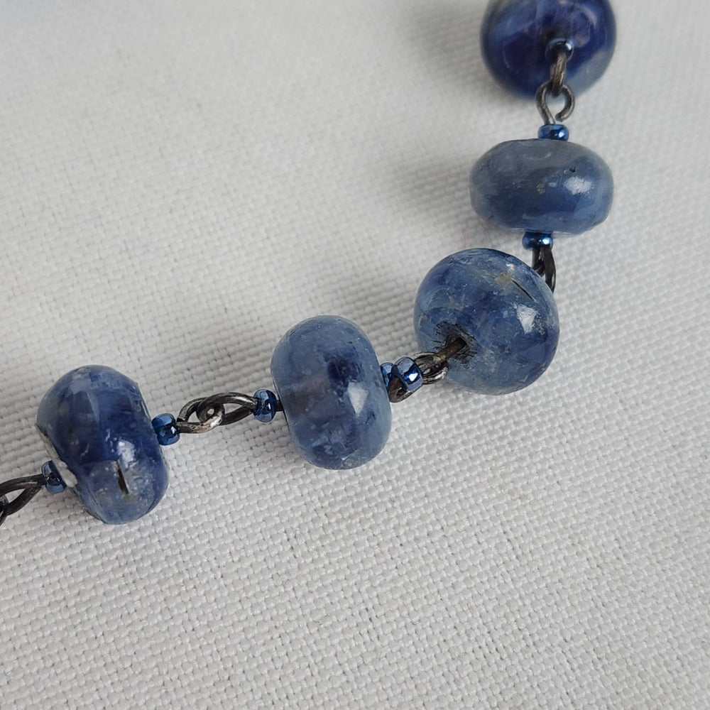 Blue Polished Natural Stone Black Chain Toggle Necklace