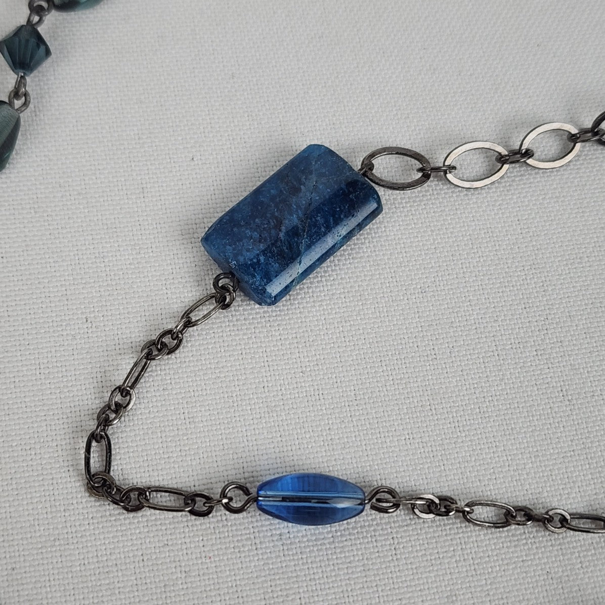 Blue Polished Natural Stone Black Chain Toggle Necklace