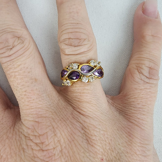 Gold Tone Purple Stone Ring Size 7