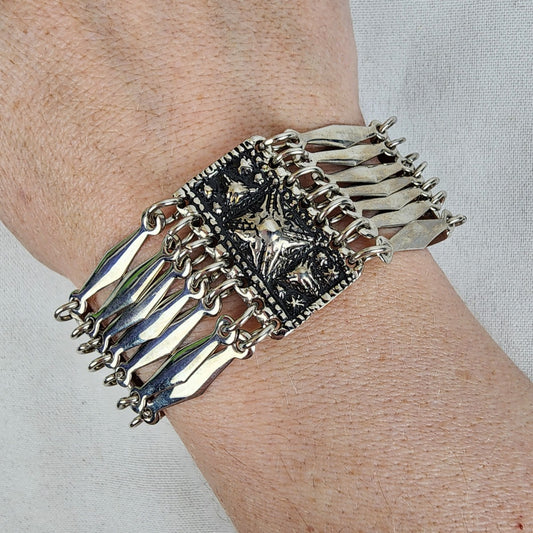 Vintage HECHO Mexico Sterling Silver Bracelet Aztec Link Bracelet