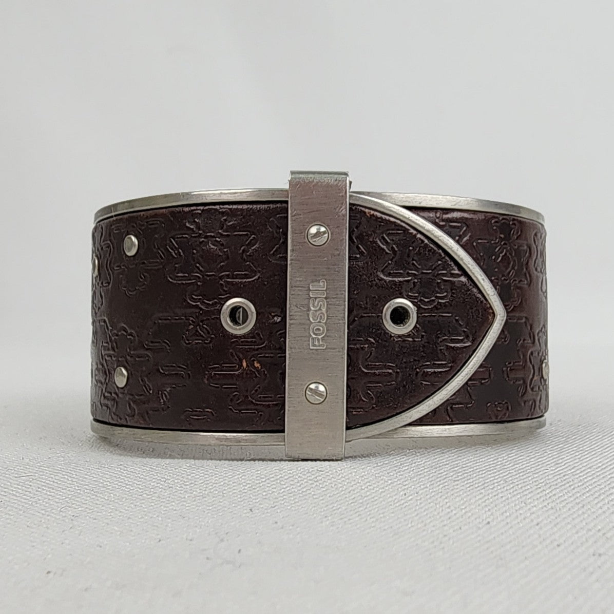 Fossil Brown Leather Silver Hinge Bracelet Watch