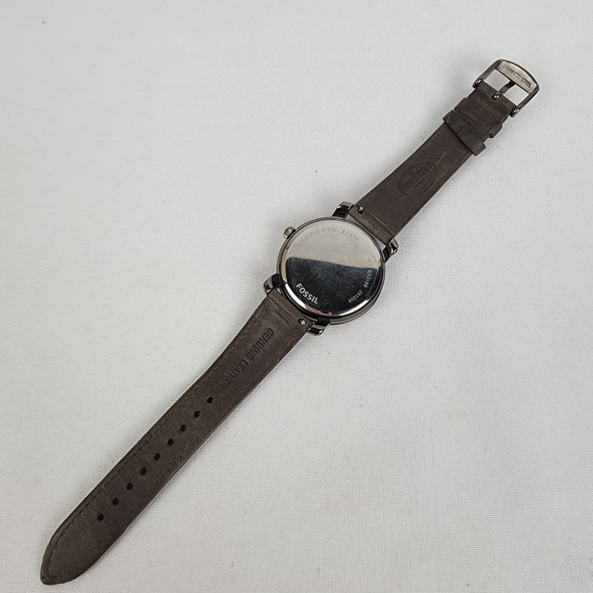 Fossil Mother of Pearl Roman Crystal Bezel Grey Leather Band Watch