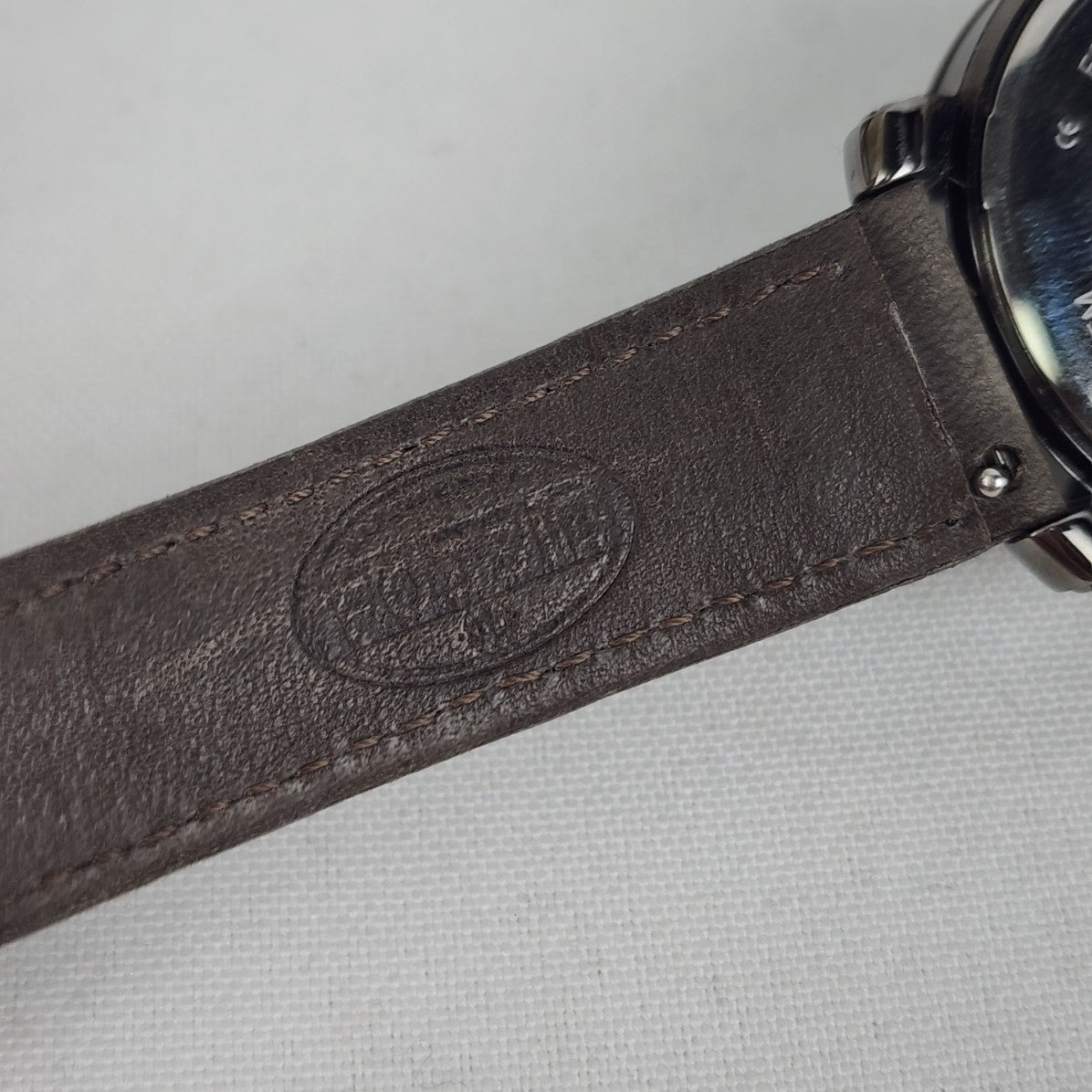 Fossil Mother of Pearl Roman Crystal Bezel Grey Leather Band Watch