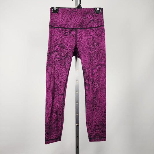 Lululemon Wunder Under Crop Antique Paisley Deep Fuschia Black Size 8