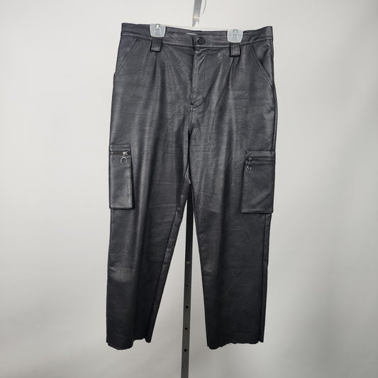 KanCan Black Vegan Leather Cargo Cropped Pants Size 31