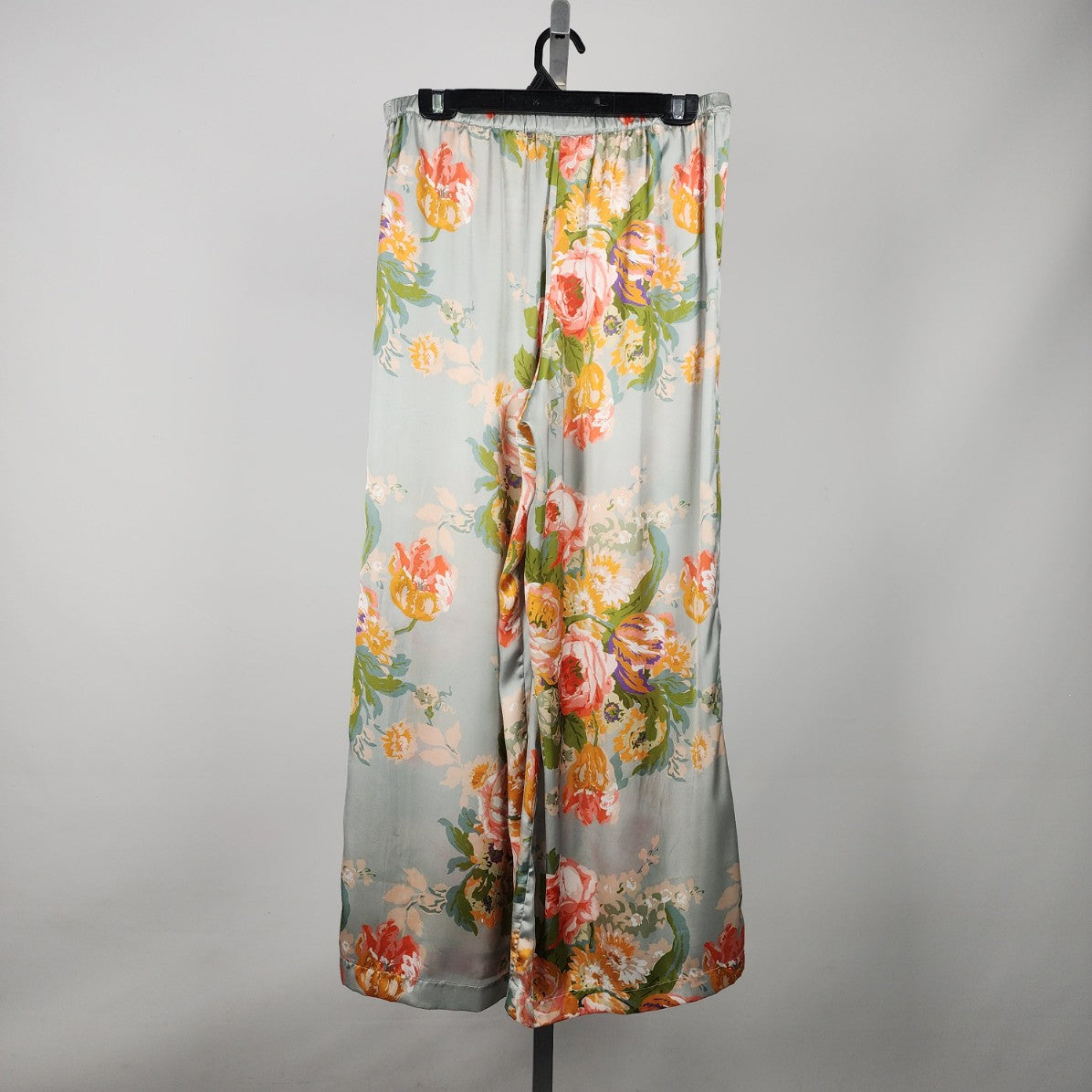 Alembika Grey Floral Pint Silky Wide leg Pants Size M